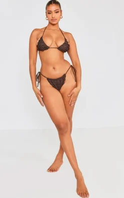 Chocolate Frill Texture Tie Side Bikini Bottoms