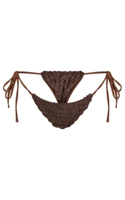 Chocolate Frill Texture Tie Side Bikini Bottoms