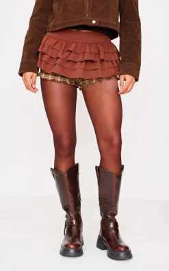 Chocolate Frilly Peplum Detail Skort
