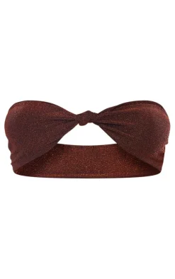 Chocolate Glitter Knot Front Bandeau Bikini Top