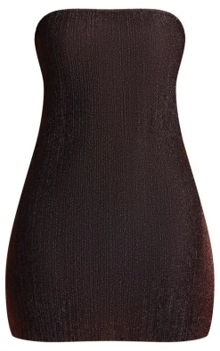 Chocolate Glitter Plisse Bandeau Lettuce Hem Bodycon Dress