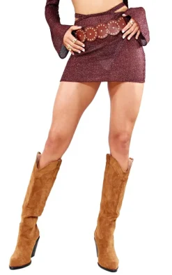 Chocolate Glitter Textured Rib Micro Mini Skirt