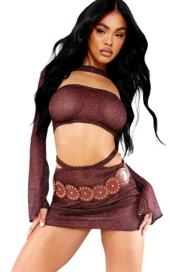 Chocolate Glitter Textured Rib Micro Mini Skirt