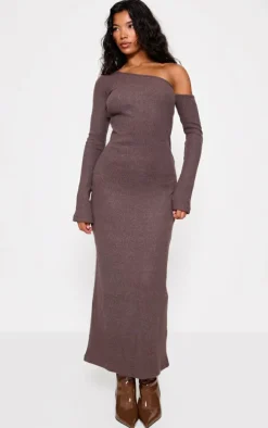 Chocolate Heavy Brushed Asymmetric Maxi Dress