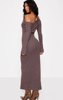 Chocolate Heavy Brushed Asymmetric Maxi Dress