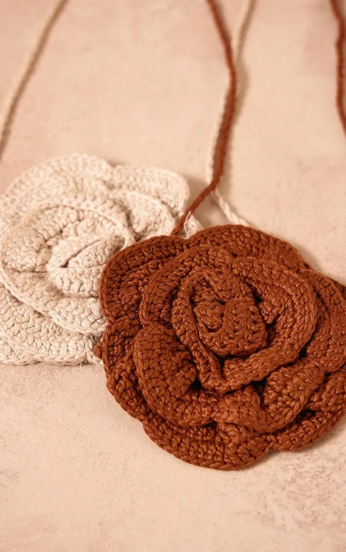 Chocolate Knitted Corsage Neck Tie