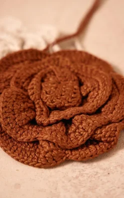 Chocolate Knitted Corsage Neck Tie