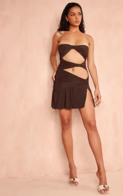 Chocolate Knot Frill Hem Mini Dress