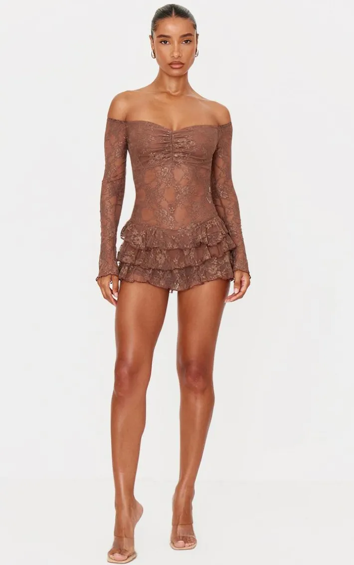 Chocolate Lace Bardot Rara Skort Romper