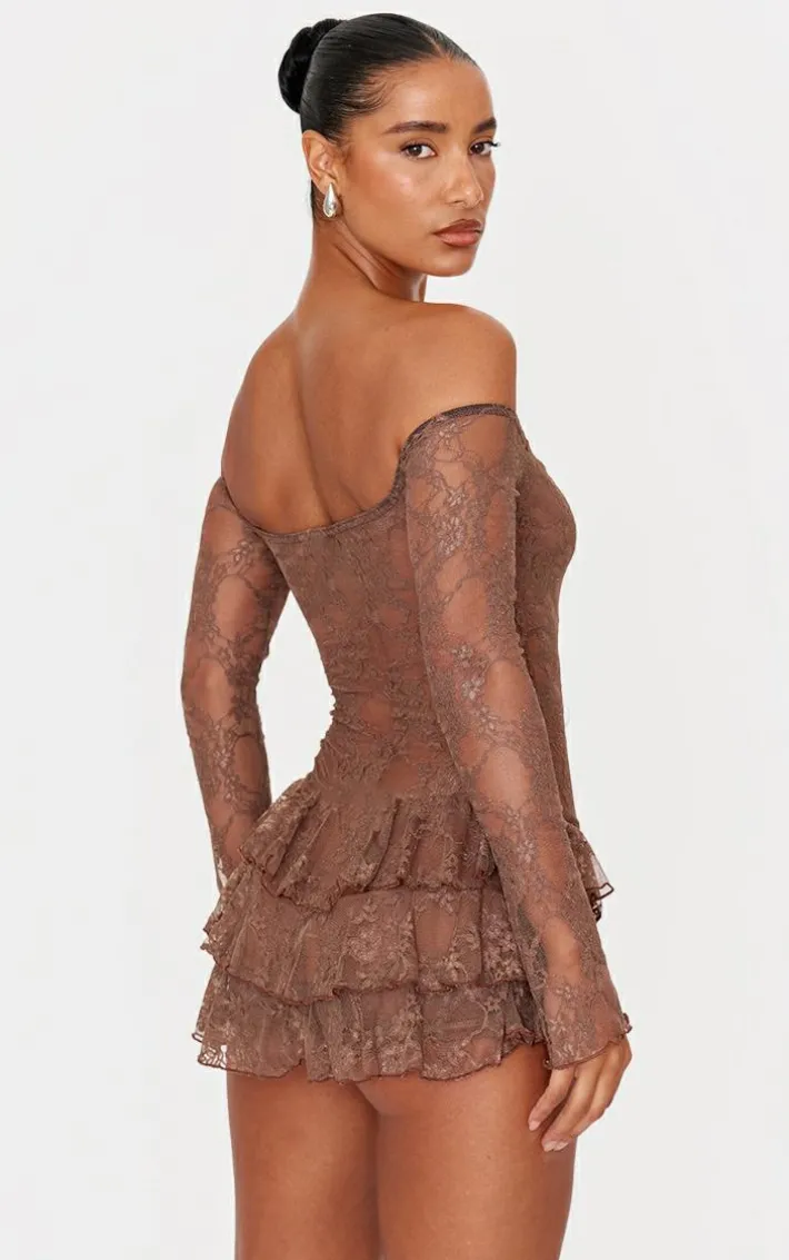 Chocolate Lace Bardot Rara Skort Romper