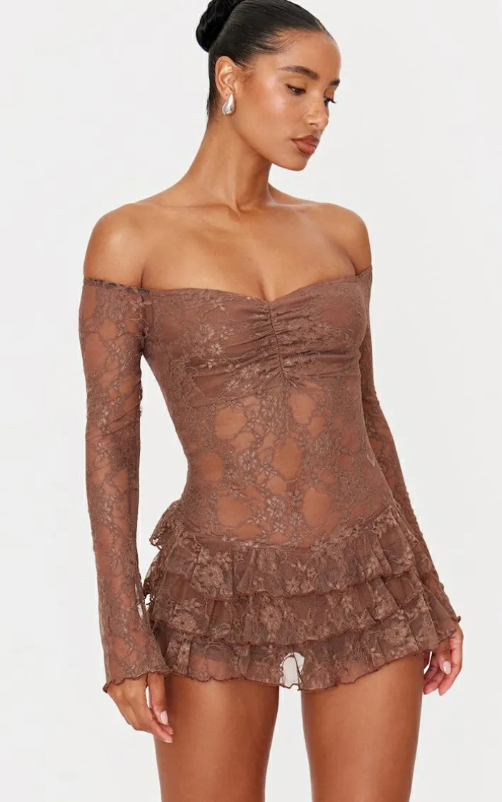 Chocolate Lace Bardot Rara Skort Romper