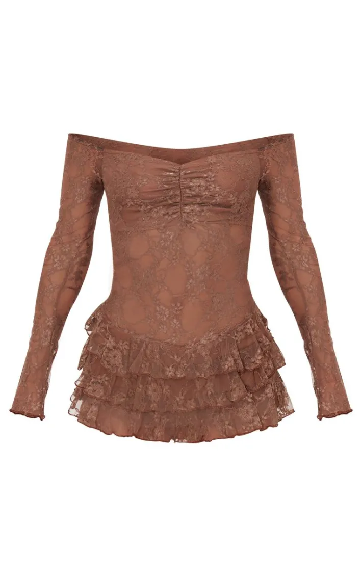 Chocolate Lace Bardot Rara Skort Romper