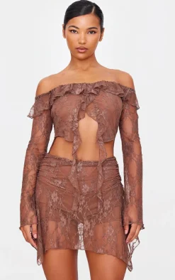 Chocolate Lace Cut Out Bardot Filly Detail Romper