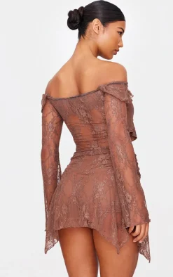 Chocolate Lace Cut Out Bardot Filly Detail Romper