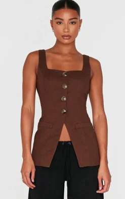Chocolate Longline Square Neck Vest