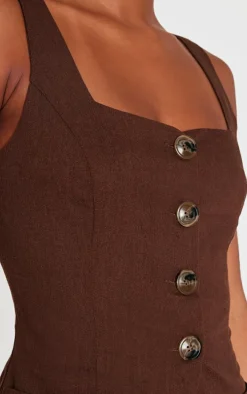 Chocolate Longline Square Neck Vest