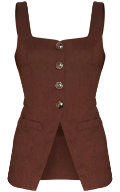 Chocolate Longline Square Neck Vest