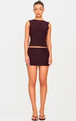 Chocolate Low Rise Slinky Micro Mini Skirt