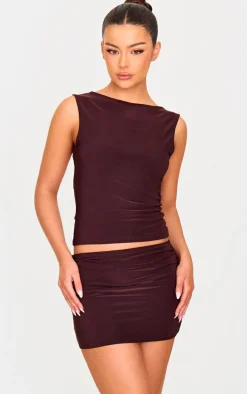 Chocolate Low Rise Slinky Micro Mini Skirt