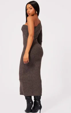 Chocolate Luxe Knit Twist Front Midi Dress