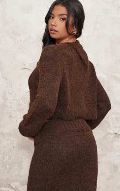 Chocolate Marl Knit Asymmetric Overlay Oversized Sweater