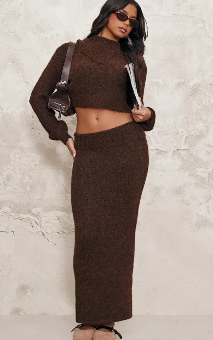 Chocolate Marl Knit Asymmetric Overlay Oversized Sweater
