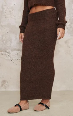 Chocolate Marl Knit Foldover Maxi Skirt