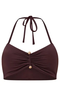 Chocolate Matte Touch Halterneck Ruched Top
