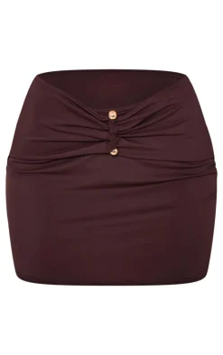 Chocolate Matte Touch Ruched Micro Mini Skirt