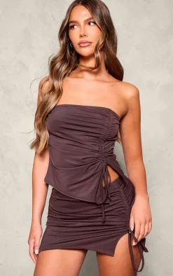 Chocolate Matte Touch Ruched Side Bandeau
