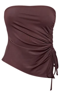 Chocolate Matte Touch Ruched Side Bandeau