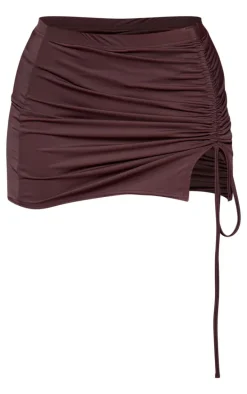 Chocolate Matte Touch Ruched Side Mini Skirt