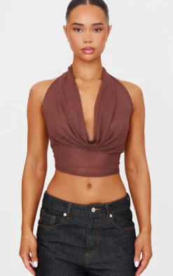 Chocolate Mesh Halter Neck Top