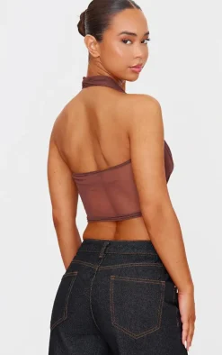 Chocolate Mesh Halter Neck Top