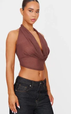Chocolate Mesh Halter Neck Top
