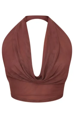 Chocolate Mesh Halter Neck Top