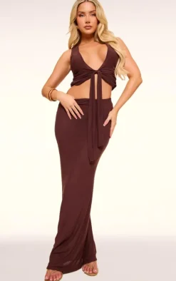 Chocolate Mesh Low Rise Maxi Skirt