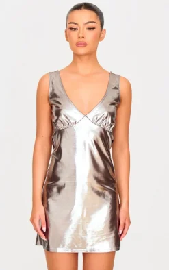 Chocolate Metallic Cowl Back Shift Dress