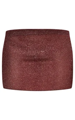 Chocolate Metallic Jersey Low Rise Mini Skirt