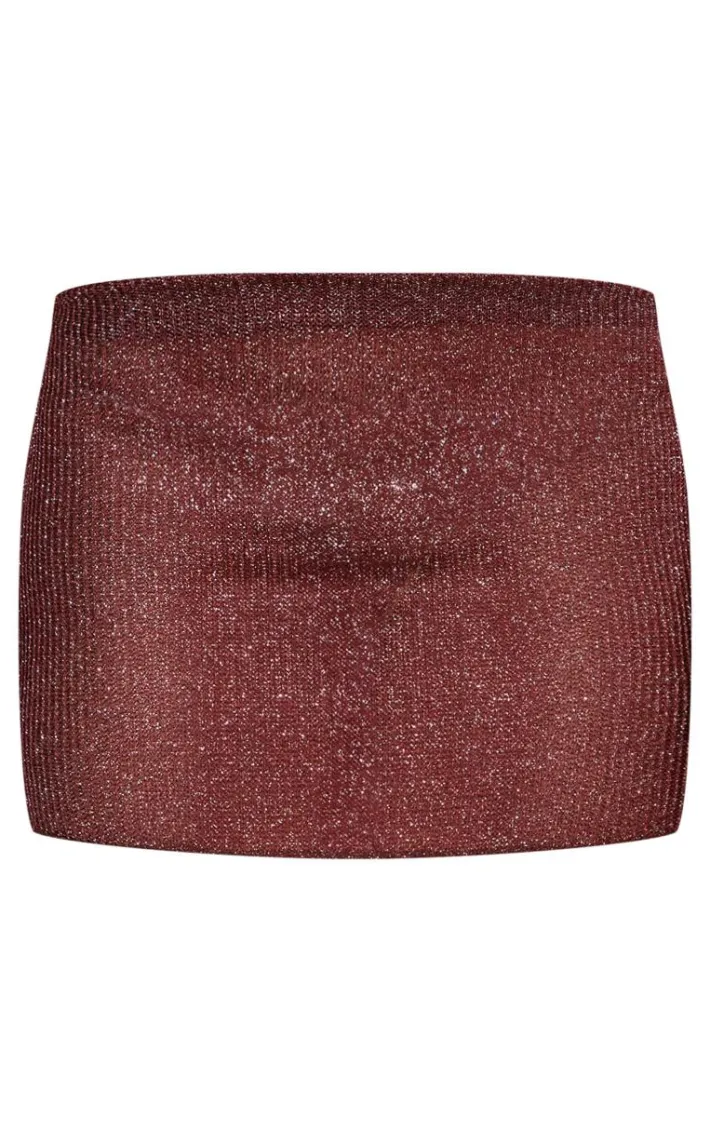 Chocolate Metallic Jersey Low Rise Mini Skirt