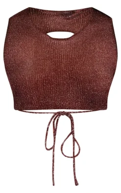 Chocolate Metallic Jersey Racer Open Back Crop Top