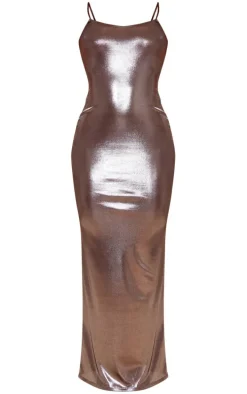 Chocolate Metallic Slinky Sleeveless Bodycon Maxi Dress