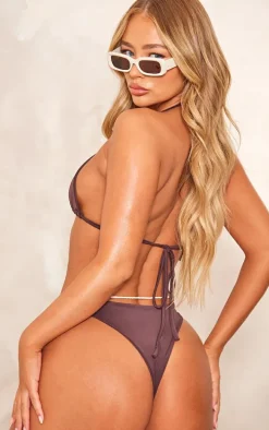 Chocolate Micro Ruched Triangle Bikini Top