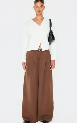 Chocolate Mid Rise Wide Leg Woven Pants