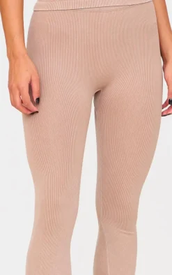 Chocolate Mocha Acid Wash Seamless Rib Flare Yoga Pants