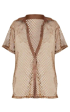 Chocolate Net Oversized Short Sleeve Beach Shirt