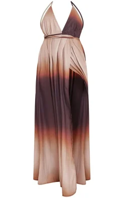 Chocolate Ombre Print Halterneck Maxi Dress