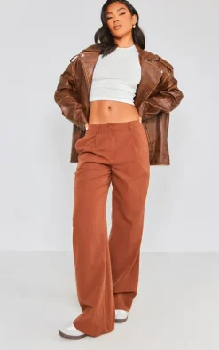 Chocolate Peach Skin Straight Leg Pants