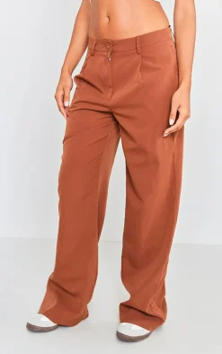 Chocolate Peach Skin Straight Leg Pants