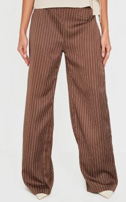 Chocolate Pinstripe Dipped Waist Straight Leg Pants
